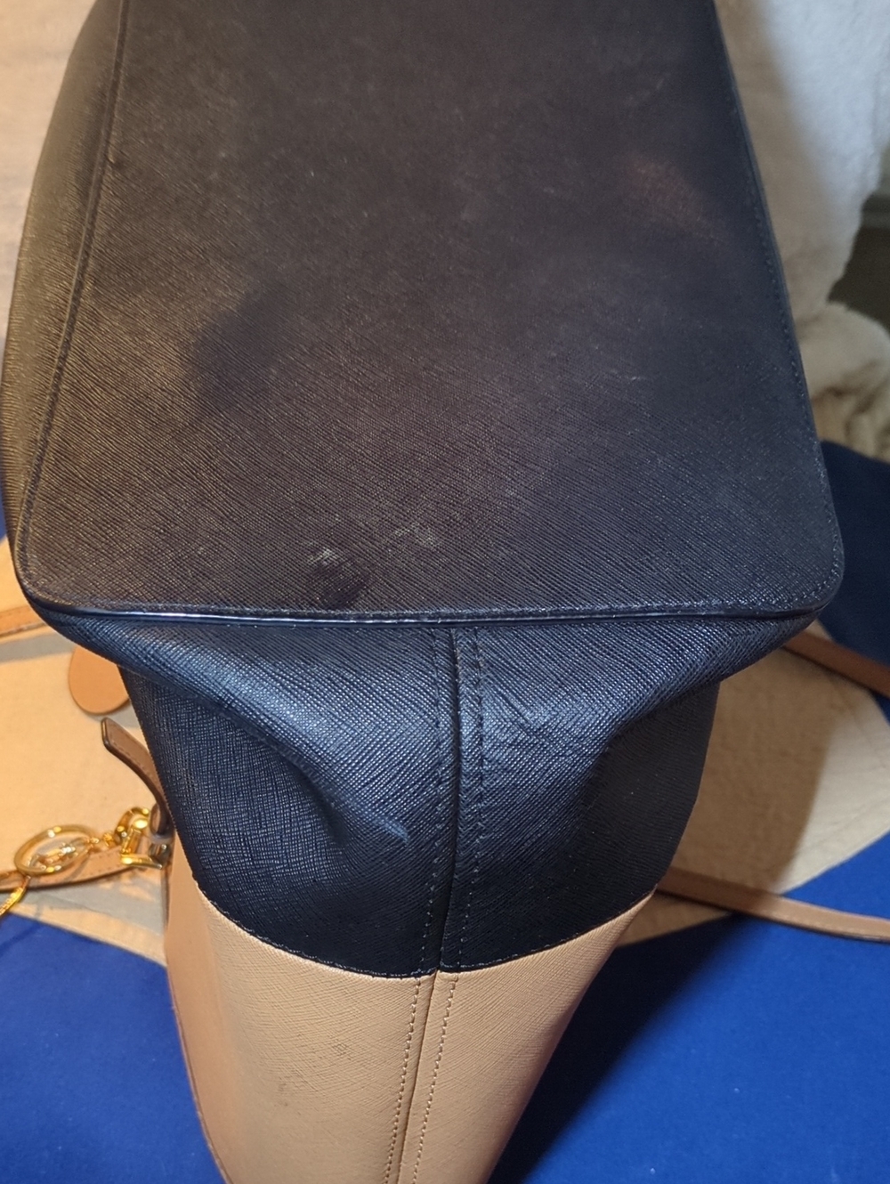 Michael Kors Tan and Black Colorblock Leather Tote with Gold Accents $95 - Picture 7 of 8
